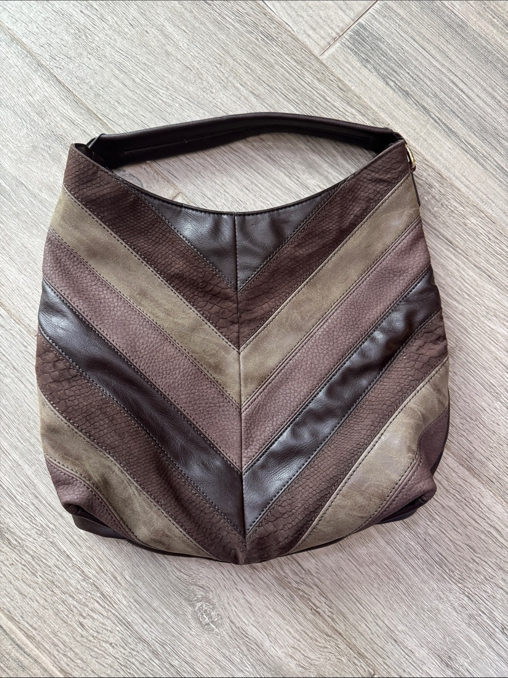 Imoshion Brown & Taupe Chevron Patchwork Shoulder Bag